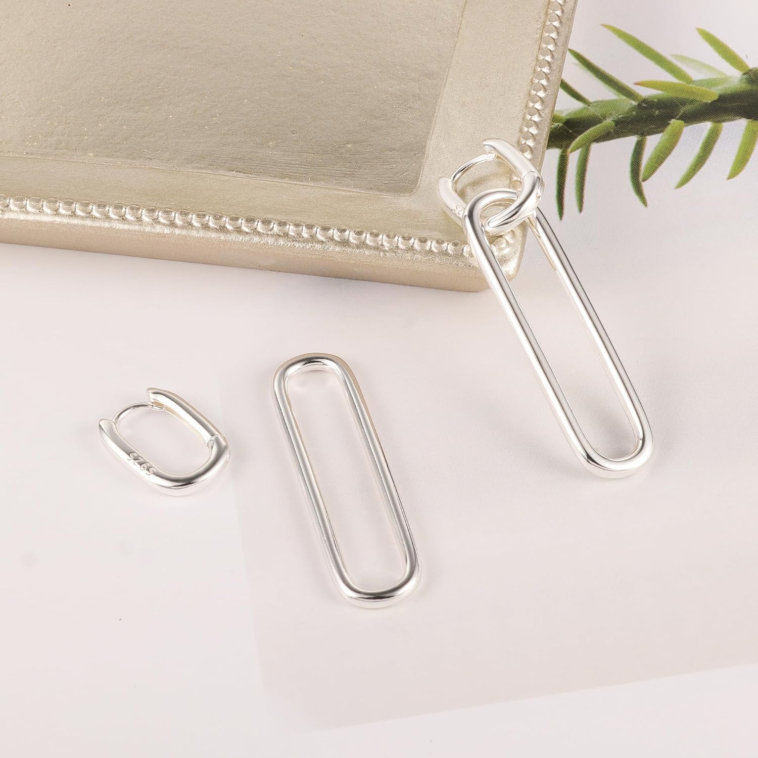 ALEXCRAFT Earrings Silver 925 Hanging Square Hoop Earrings with Pendant for Women Gift for Women Girlfriend Mum Girls – Bild 5