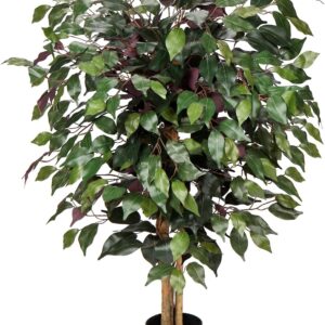Artificial Tree Ficus Benjamini Artificial Plant Tree Artificial Plant Large with Real Wood Trunk Ideal for Interior Decoration Green Red