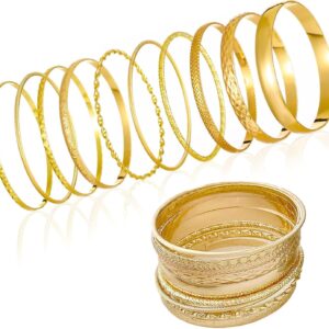 10pcs Golden Boho Bangle Set Lady - Stackable Vintage Bracelets