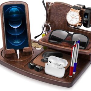 Gifts for Men Christmas Wooden Phone Docking Station Watches Purses Bedside Organiser Birthday Gift Dad Birthday Gifts for Men or Dad Desk Organiser Wood