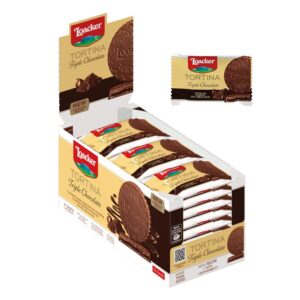 Loacker Tortina (Triple Choc) • Crispy Waffle Tarts with Chocolate & Fine Cocoa • Coffee Pastry with Chocolate Cover • Round Waffle Biscuits (24 x 21 g)