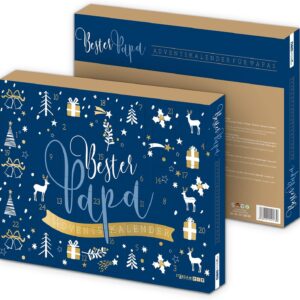 itenga Advent Calendar "Bester Papa" Blue Gold Filled with 24 Surprises e.g. Aftershave Lotion, Shower Gel, Mini Spirit Level Perfect Companion During the Pre-Christmas Season for Men