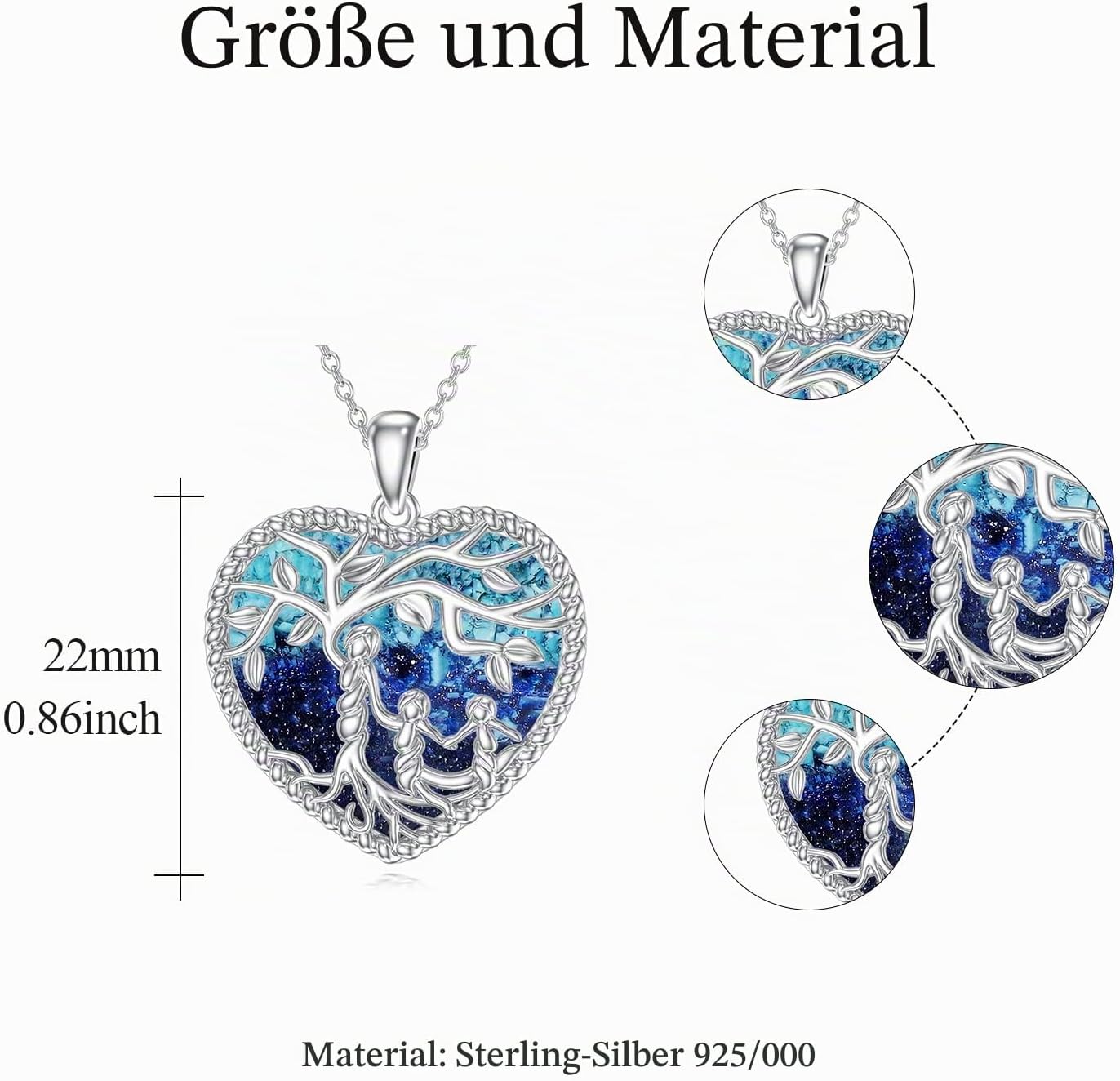 Women's Tree of Life Necklace 925 Sterling Silver Mother Children Daughter Son Tree of Life Family Heart Pendant Jewellery Gifts for Mum Girls – Bild 3