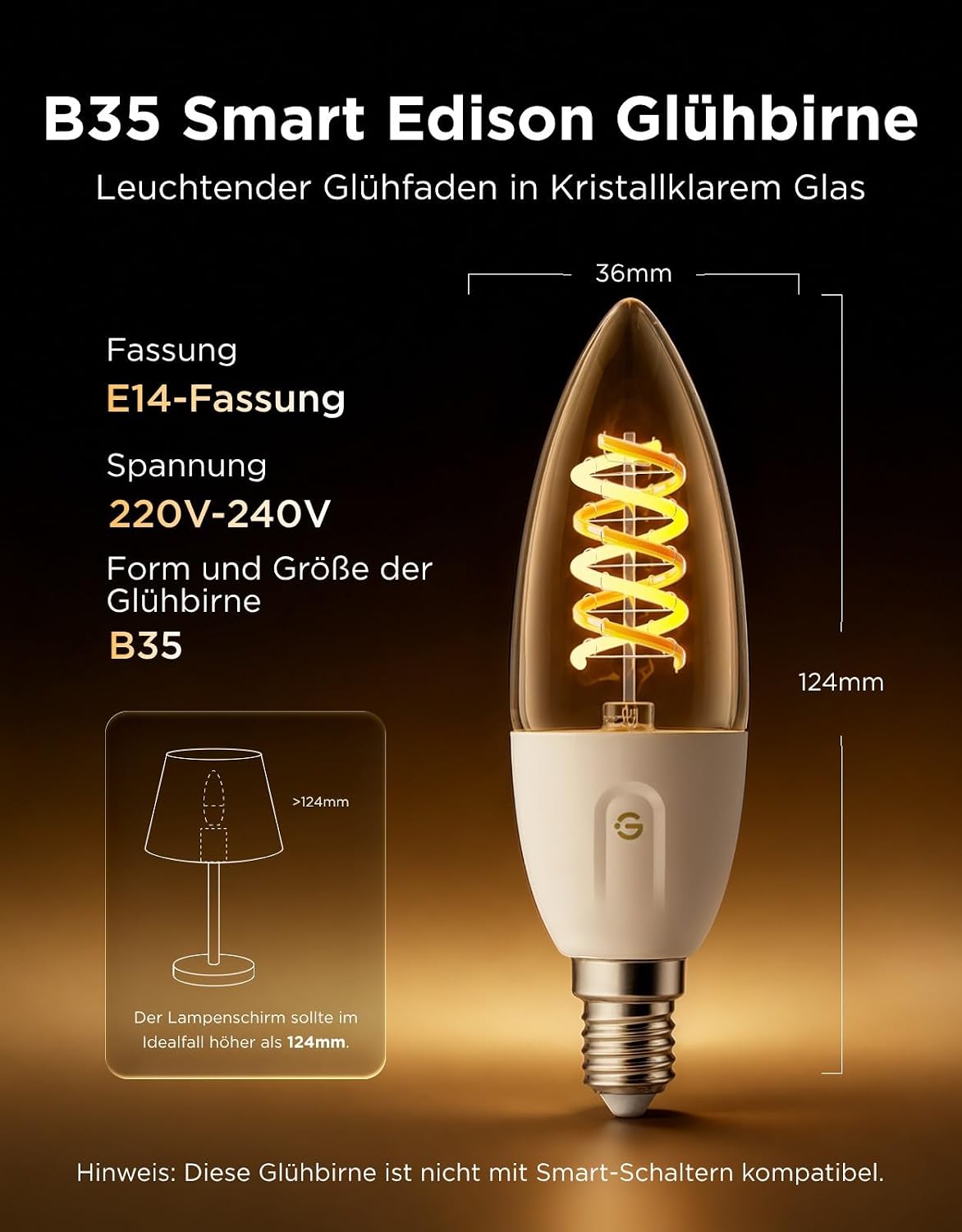 Govee 2 x Smart Edison Light Bulb E14 300LM RGBWW Dimmable Lamp B35 – Bild 3