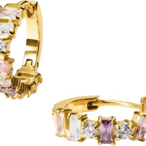 Purelei Fancy Women's Hoop Earrings - 18K Gold Plated or Silver Earrings with Pastel Cubic Zirconia (White, Yellow, Pink, Purple) - Waterproof, Hypoallergenic, Diameter 17 mm