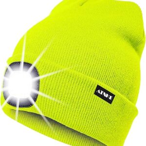 ATNKE LED Light Up Beanie Hat, Rechargeable USB Running Beanie with Extremely Bright 4-LED Flashing Alarm Headlight