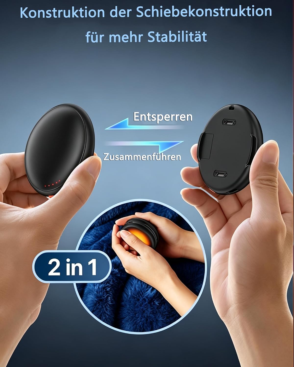 Electric Hand Warmer, 4000 mAh Pack of 2 Pocket Warmers, Reusable, Battery Hand Warmer, USB C, 5 Levels Heating up to 55 °C, Gift for Men and Women, Skiing, Camping – Bild 5