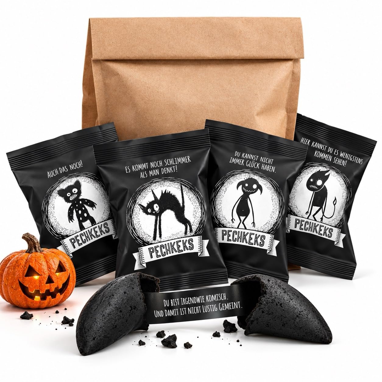 Pechkeks Lucky Biscuits Pack of 15 – for Handling and Inserting Black Biscuits – Black Humour The Dark Twin of Lucky Biscuit