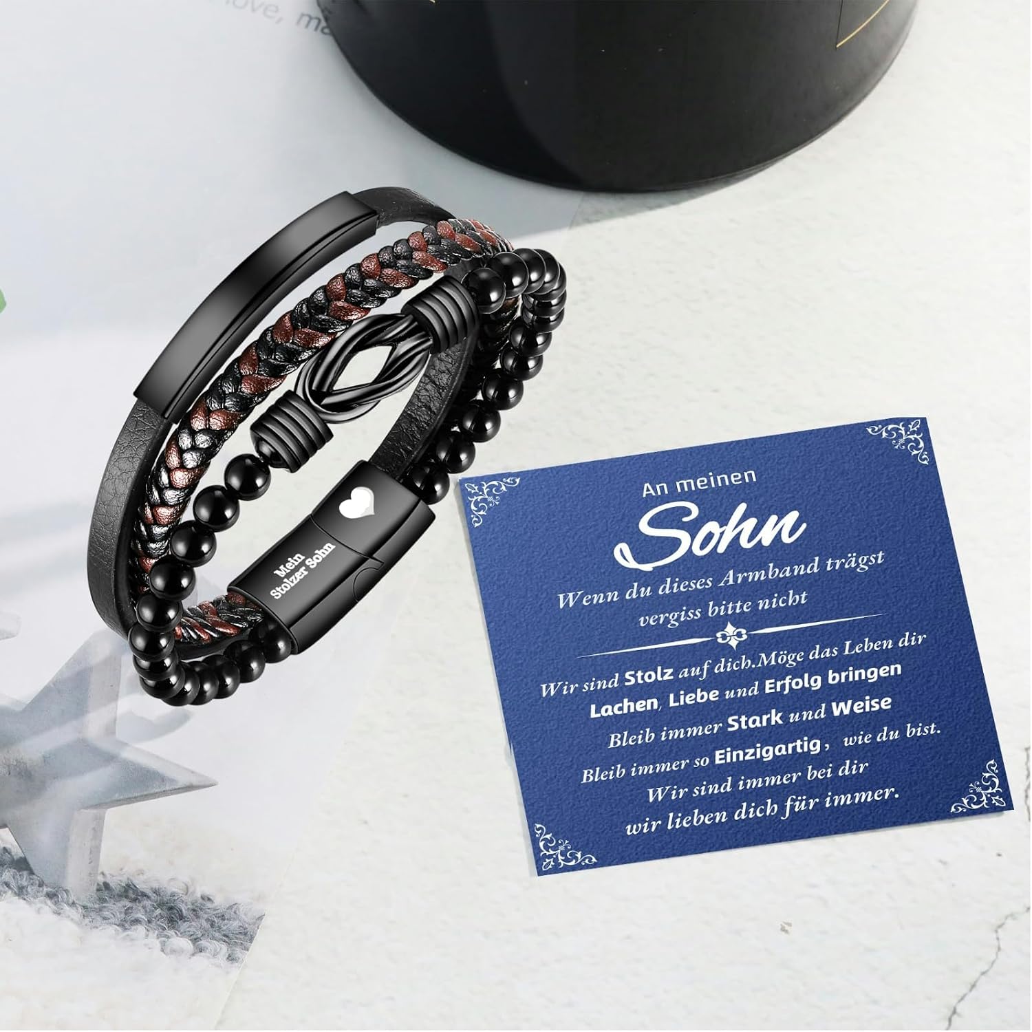 Father's Day Gift Mens Leather Braided Dad Bracelet Engraved Bracelets Birthday Christmas Father's Day Gift – Bild 3