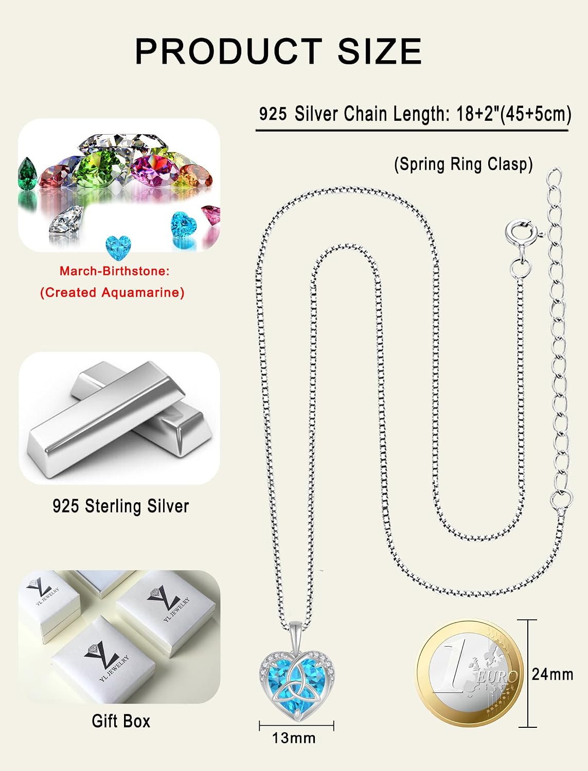 YL Knot Necklace 925 Sterling Silver Celtic Knot Pendant Chain 12 Birthstone Cubic Zirconia Jewellery Gifts for Women Mum – Bild 6