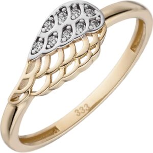 Jobo Women's Ring Wings 333 Gold Bi-Colour with 9 Zirconia