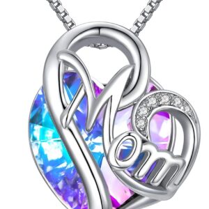 AOBOCO Gift for Mum 925 Sterling Silver Heart Pendant Necklace Mother Jewellery for Women