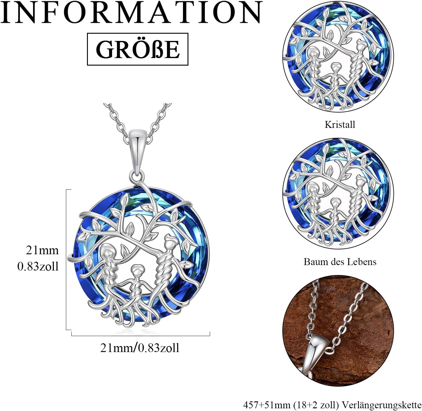 Women's Tree of Life Necklace 925 Sterling Silver Mother Children Daughter Son Tree of Life Family Heart Pendant Jewellery Gifts for Mum Girls – Bild 5