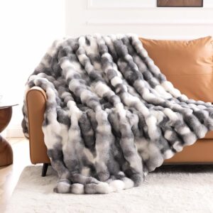 IKALIFE Cuddly Blanket Fluffy Bubble Wool Blanket 150 x 200 cm Grey White