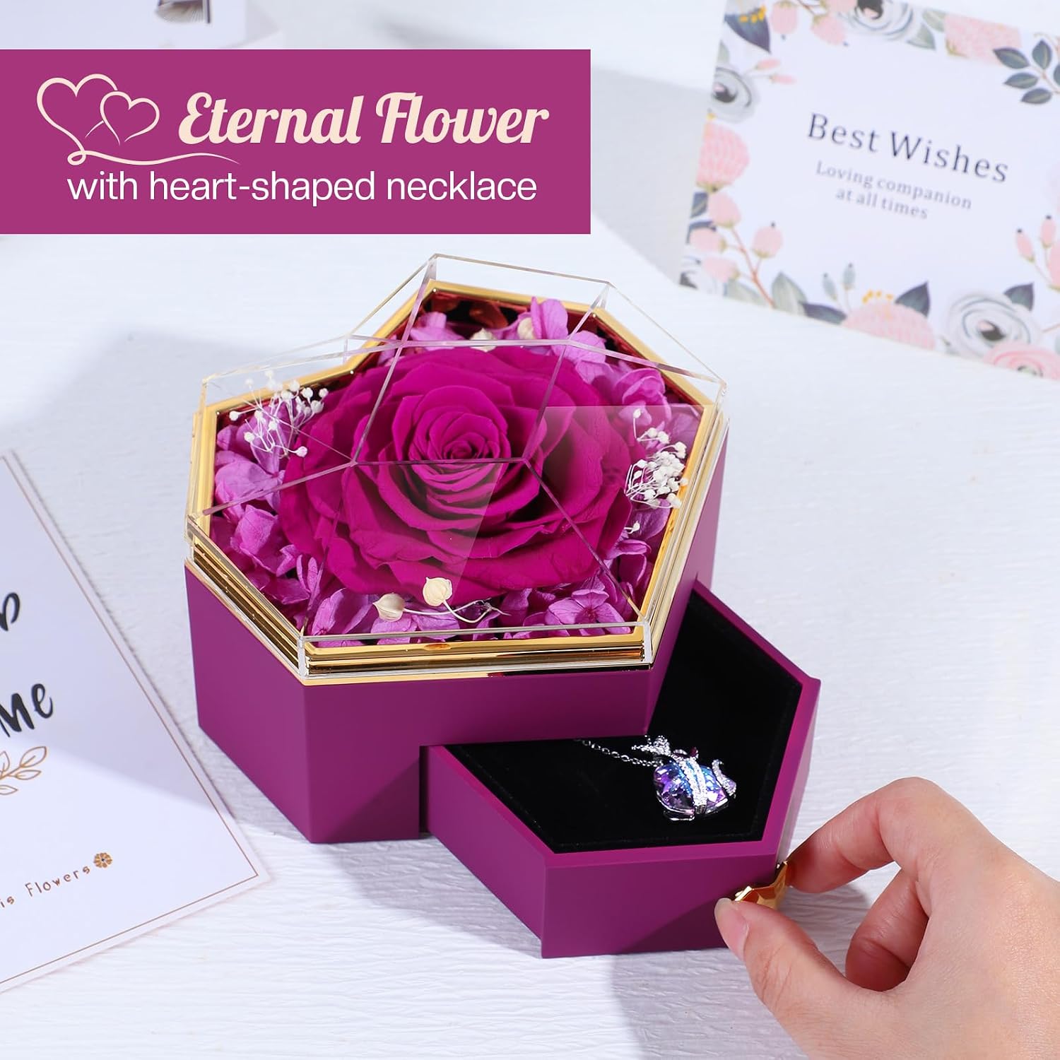 Eternal Rose Gift Box with Chain, Gifts for Women, Birthday Gifts for Grey, Gift Girlfriend, Birthday Gift for Mum, Sister, Girlfriend – Bild 6