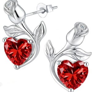 0.8CT Rose Heart Stud Earrings Birthstone S925 Gifts for Women