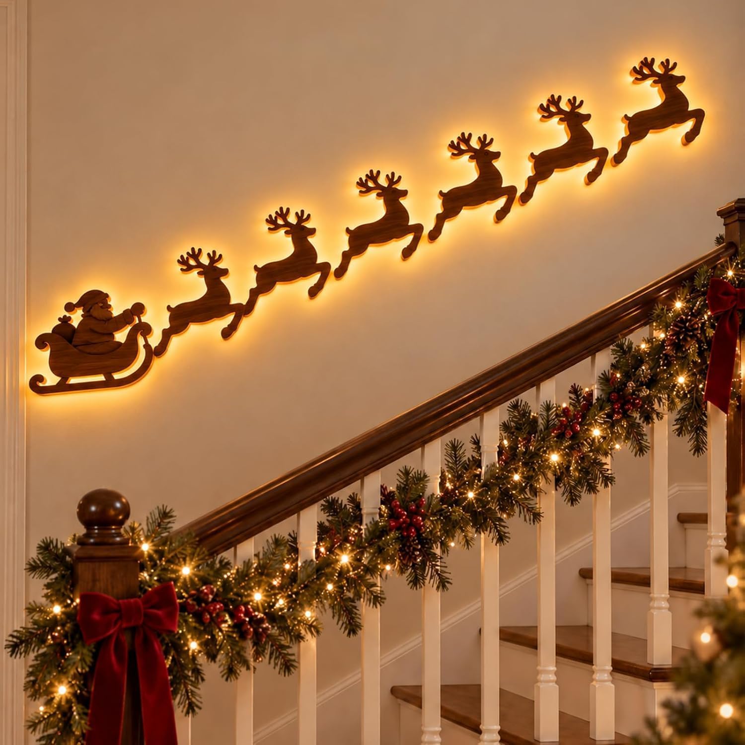 Christmas Decoration Reindeer LED for Wall, Christmas Lights Made of Wood