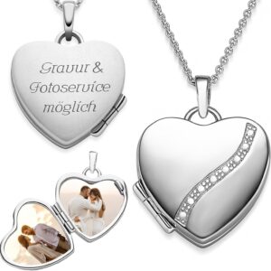 Amoonic Women's Heart Locket Treasure 925 Silver to Open, Chain 45-50 cm, Photo Upload Service and Engraving, A Memory from the Heart