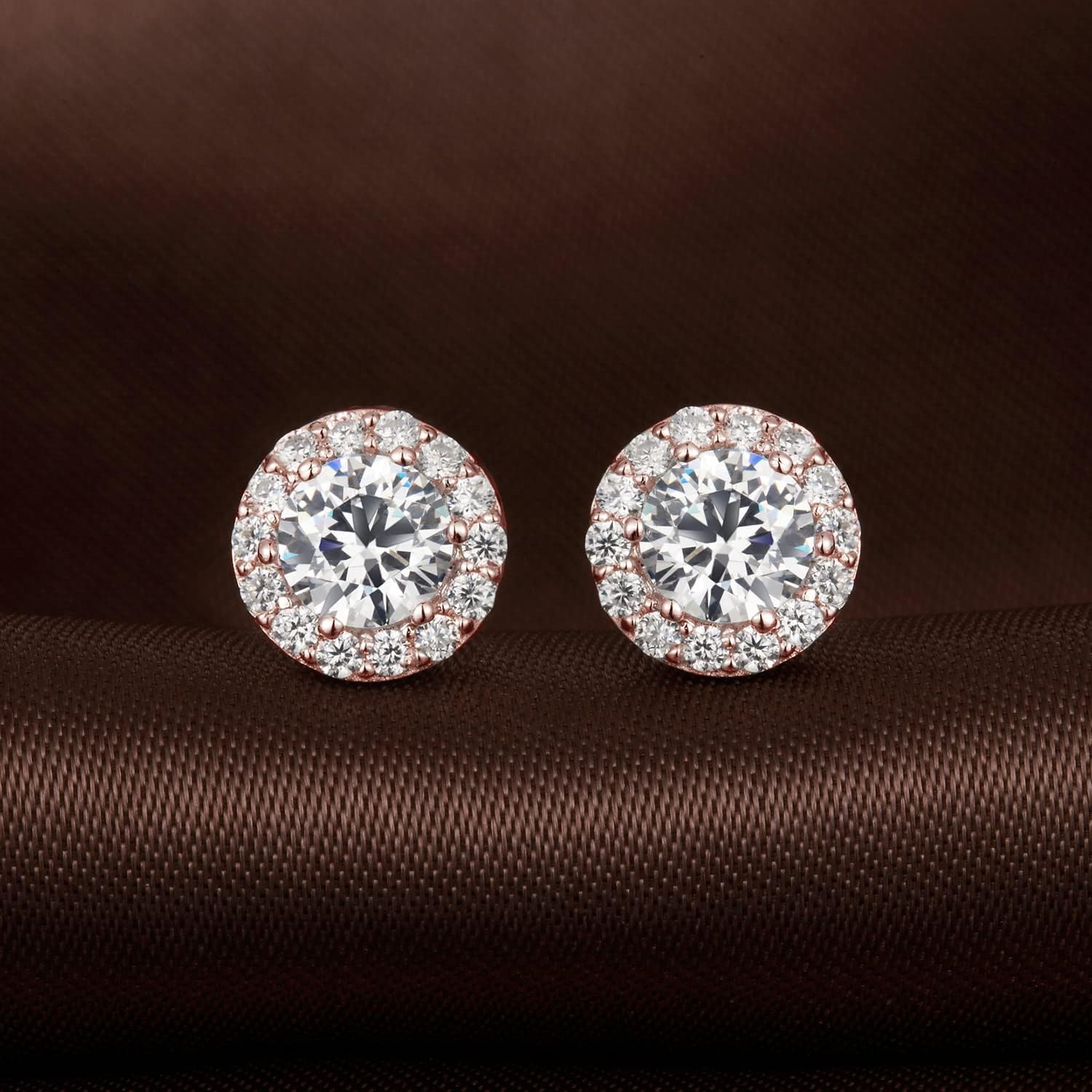18K Plated Round Diamond Brilliant Halo Stud Earrings Fine Jewel for Men and Women with Box – Bild 4