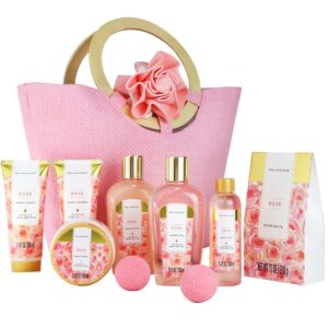 SPA LUXETIQUE Women’s Bath Gift Set – 10-Piece Rose Fragrance Birthday Gift for Women with Handbag, Shower Gel, Bubble Bath, Body Lotion, Wellness Set for Her, Ladies, Mother, Mother’s Day Gift Set
