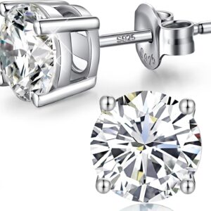 jiamiaoi 18K Weißgold Plattiert Brillant Diamant Ohrstecker Silber 925 Sterling Silber Ohrringe Stecker für Damen Herren 4mm-8mm