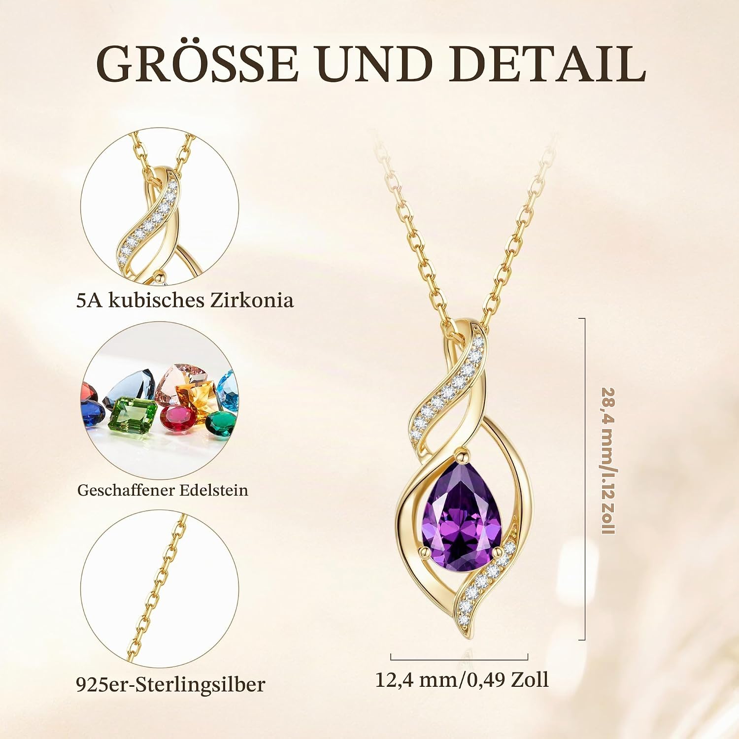 FANCIME Double Twist Infinity Birthstone Chain for Women 925 Sterling Silver Gold-Plated Infinity Drop Birthstone Pendant Necklace Jewellery Gifts for Women Girls Chain Length: 40 + 5 cm – Bild 2