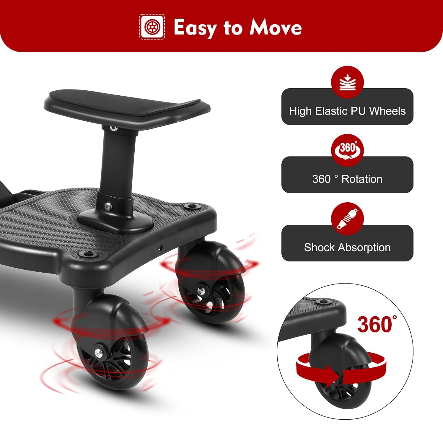 Universal Buggy Board, 25 kg Load Capacity, Black, Foldable, Removable Kiddyboard, Running Board, Wheeled Board, Carriage Board with Seat, Pram Organiser, Hanging Strap for Children from 2-6 Years – Bild 9