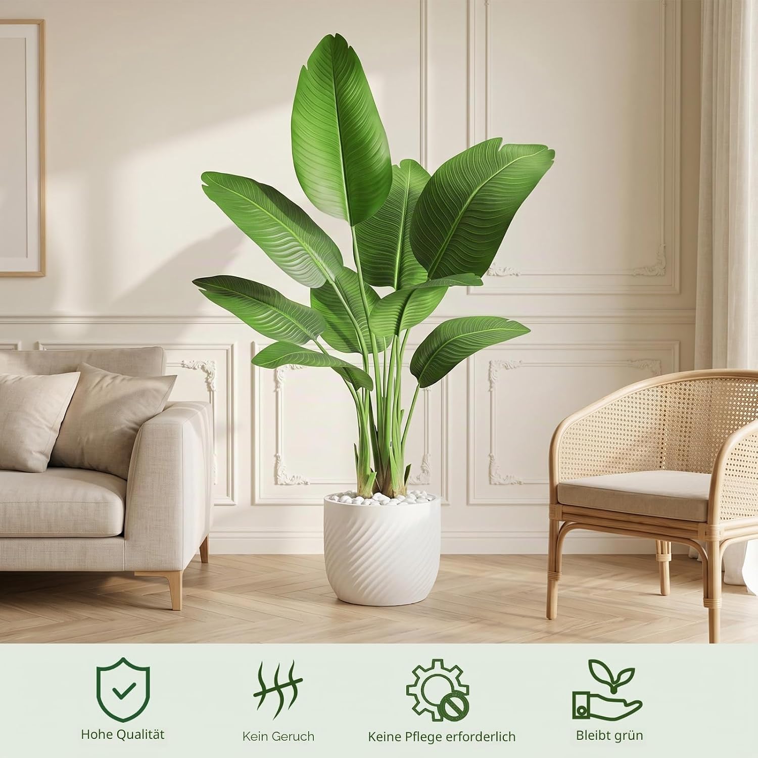 Artificial Bird of Paradise Plant, Faux Banana Leaf Tree for Home Decor, Artificial Plants, Large Indoor Floor Plant with 9 Stems (1, Black Planter, 120 cm) – Bild 3