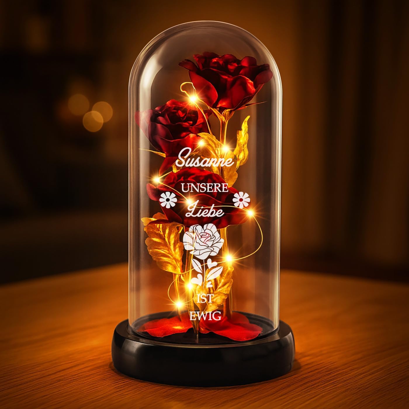 Maverton Red Eternal Rose with LED Lighting in Glass with Engraving – Bild 2