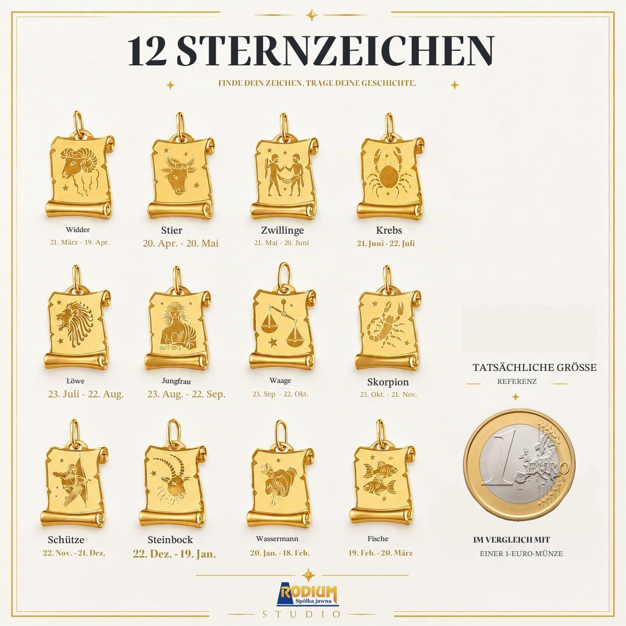 Rodium - Gold Pendant with Zodiac Sign 14K Gold/585 Fineness Charms for Necklace or Chain Bracelet Ideal Gifts Chain Pendant for Gold Jewellery – Bild 6