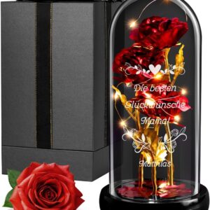 Maverton Red Eternal Rose with LED Lighting in Glass with Engraving