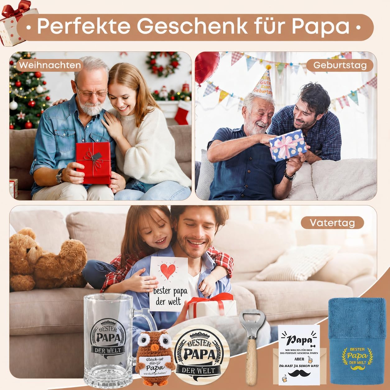 Seutgjie Gift for Dad Birthday Christmas Wheat Beer Glasses Set – Bild 7