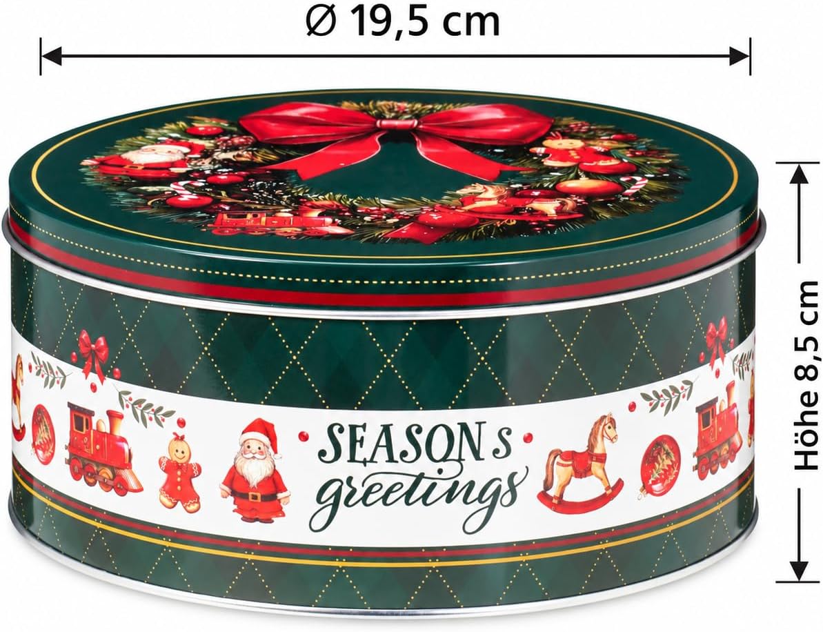 Annastore Christmas Tins Metal Set of 3 - Round Biscuit Tins with Nostalgic Motifs Diameter 19.5 cm Stackable Storage Tins for Cookies & Pastries - Decorative Biscuit Boxes for Christmas – Bild 7