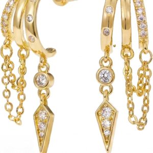 MUMREUES Ohrringe Gold Hängend 14 Karat Vergoldet Ohrringe Creolen Damen Stecker Hypoallergen Wasserfest Minimalistische Minimalist Elegant ​Quasten ​Ketten Schmuck Geschenke