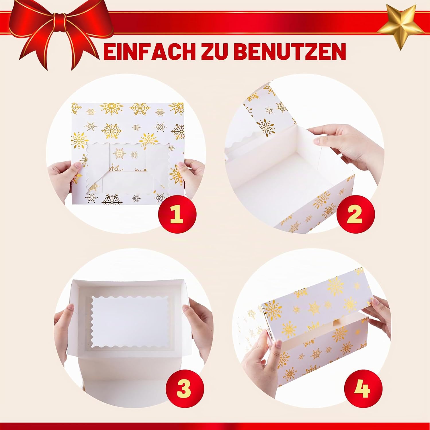 JOYIN Christmas Cookie Boxes, Gold Foil Boxes with Window, 9 x 6.2 x 3 inches, Bakery Gift Wrapping for Christmas, Holiday, Party, Pastry, Cupcakes, Cookies, Brownies, Donuts, 24 – Bild 5