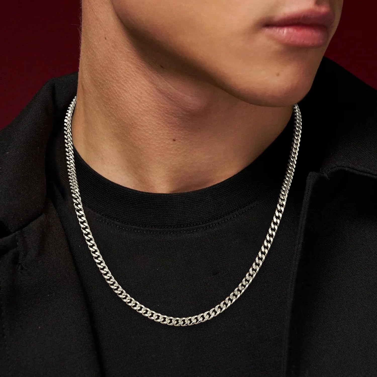 Esrael 3.5/5 mm Silver/Gold/Black Curb Chain Stainless Steel Necklace Men's Cuban Chain for Men and Boys Jewellery Gift for Men Women 18/20/22/24 Inches – Bild 2