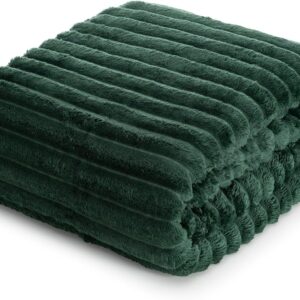 Cuddly Blanket with Striped Pattern, Soft Cuddly Blanket, Soft, Striped Sofa Blanket, Fluffy Blanket, Quilt, Microfibre (Green, 200 x 220 cm)
