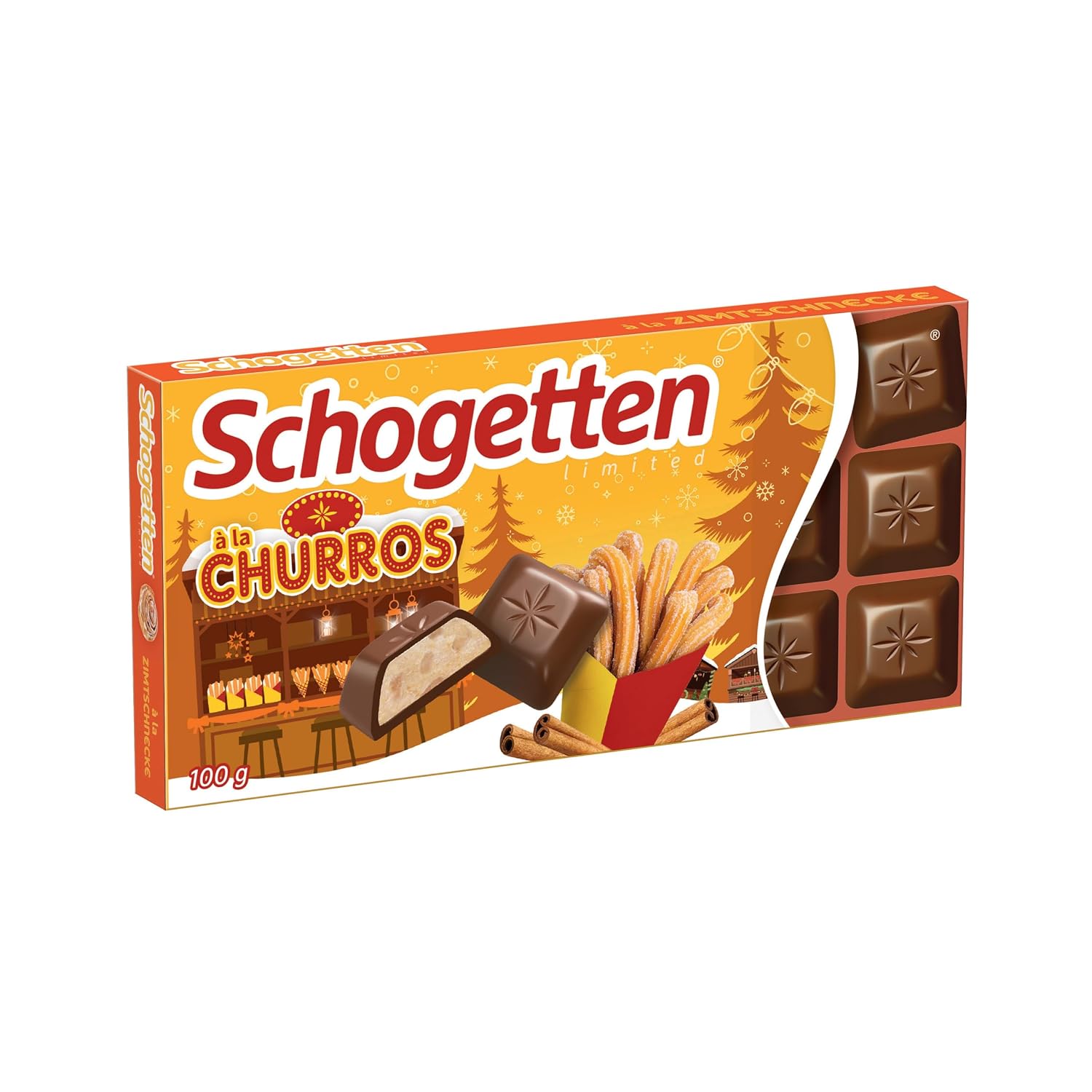 Schogetten Churros Whole Milk I 100 g Chocolate Bar I Milk Chocolate I Practically Individually Portioned I Limited Winter Edition