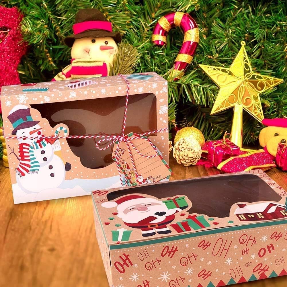 KAHEIGN 12 x Christmas Cookie Boxes, 22 x 15 x 7 cm Christmas Gift Boxes, Biscuit Boxes, Cake Boxes with Window and Tag Cards for Bakes, Chocolate Box Packaging – Bild 5