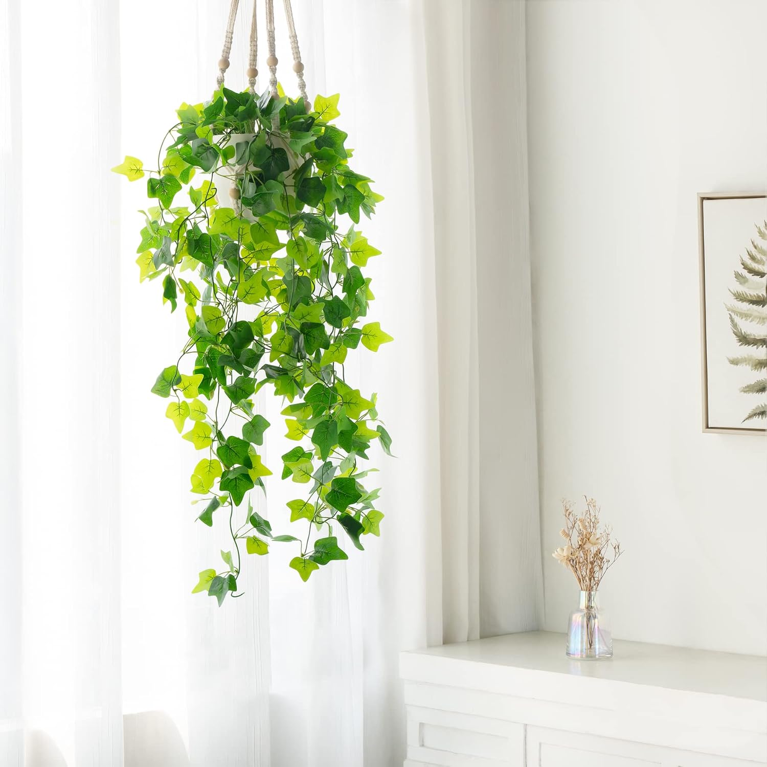 Dahey Hanging Plants Artificial Decoration Macrame Plant Hanger with Artificial Vines in Pots Green for Wall, Ceiling, Bedroom, Bathroom, Artificial Hanging Plants, Home Decoration – Bild 2