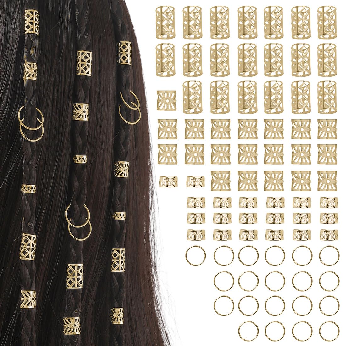 80 Pieces Gold Hair Accessories for Braids, Jewellery for Hair, Cuff Clips for Dreadlock Accessories, Hair Spiral Clips Hair Accessories for Dreadlocks for Men, Women, Girls and Boys Braids