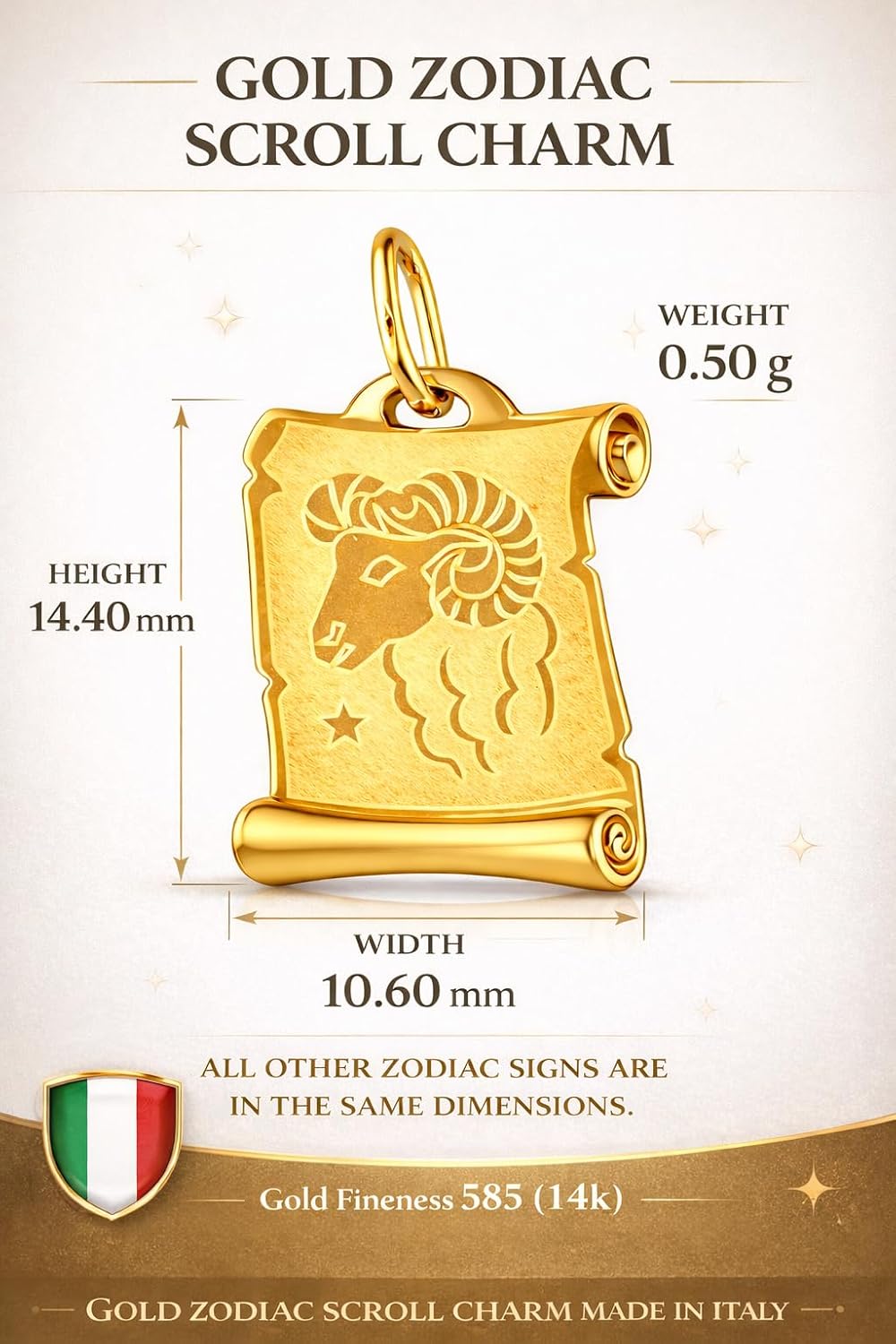 Rodium - Gold Pendant with Zodiac Sign 14K Gold/585 Fineness Charms for Necklace or Chain Bracelet Ideal Gifts Chain Pendant for Gold Jewellery – Bild 4
