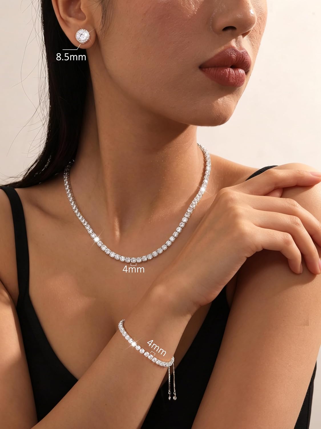 Diamday Jewellery Sets for Women Hypoallergenic Tennis Necklace Bracelet Earrings Set 925 Sterling Silver Stud Earrings Gifts for Wedding Bridesmaids Prom Costume Accessories – Bild 5