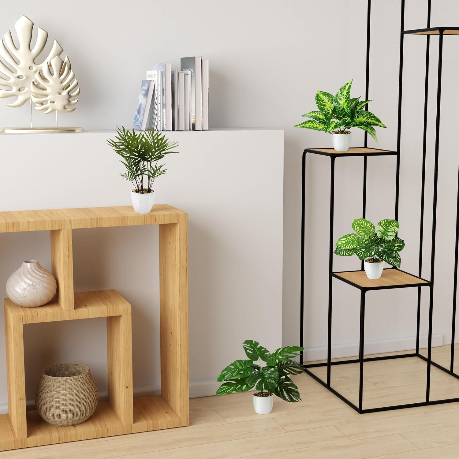 PASCH® Set of 4 Tropical Artificial Plants Like Real (25 cm) in White Ceramic Pots: Monstera Artificial & Areca Artificial Palm | Artificial Plants in Pot | Fake Plant | Artificial Flowers in Pot – Bild 3