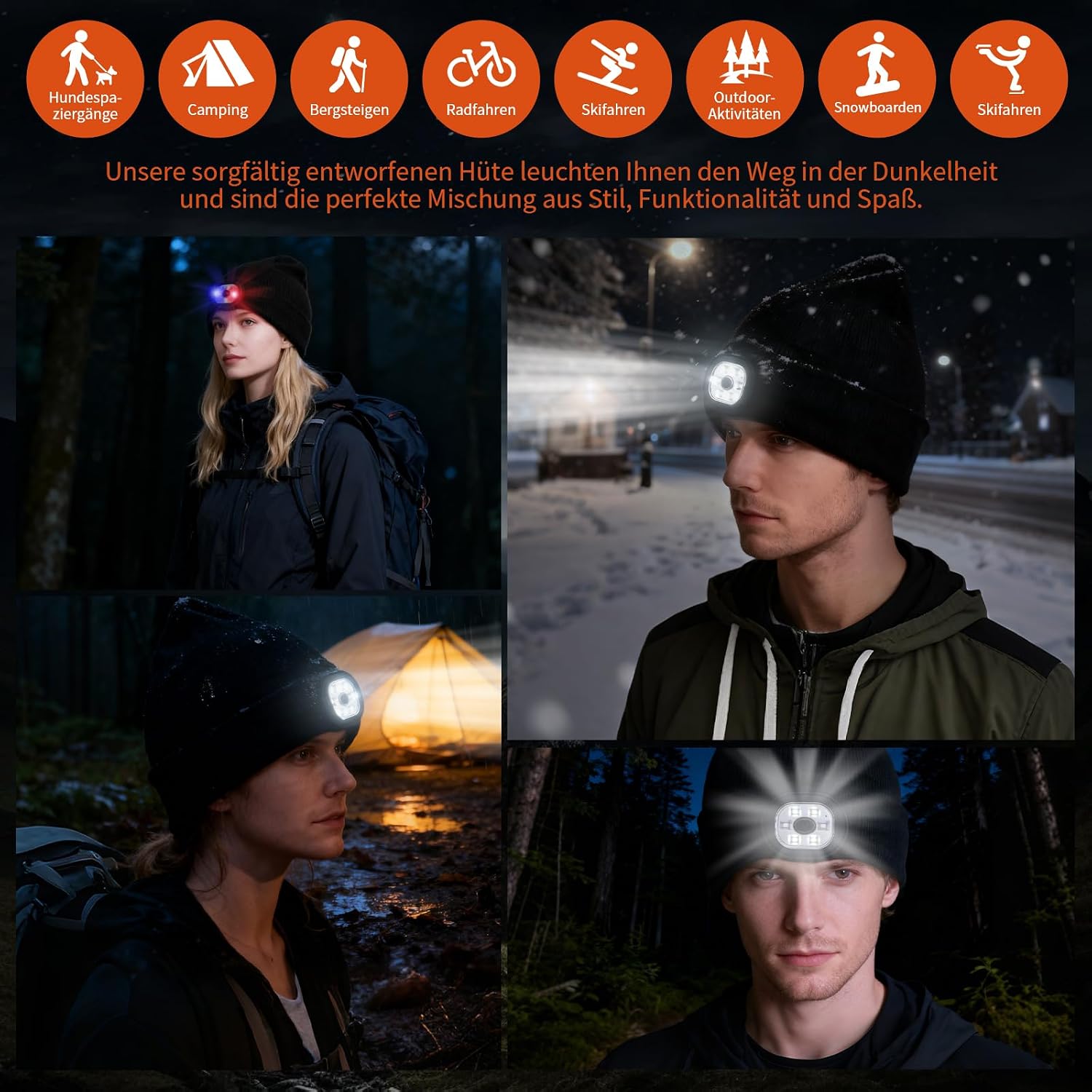 CNMTCCO Hat with Light, LED Beanie with USB Rechargeable LED Lamp, 6 LEDs and 3 Brightness Levels, Warm Winter Hat for Men and Women - Practical Gift – Bild 5