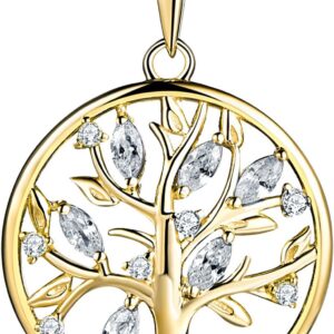 Jo Wisdom Tree of Life Necklace, Chain Pendant 925 Silver, Tree of Life Family Pendant, Necklace with 3A Zirconia, Women’s Jewellery, Chain: 45–50 cm