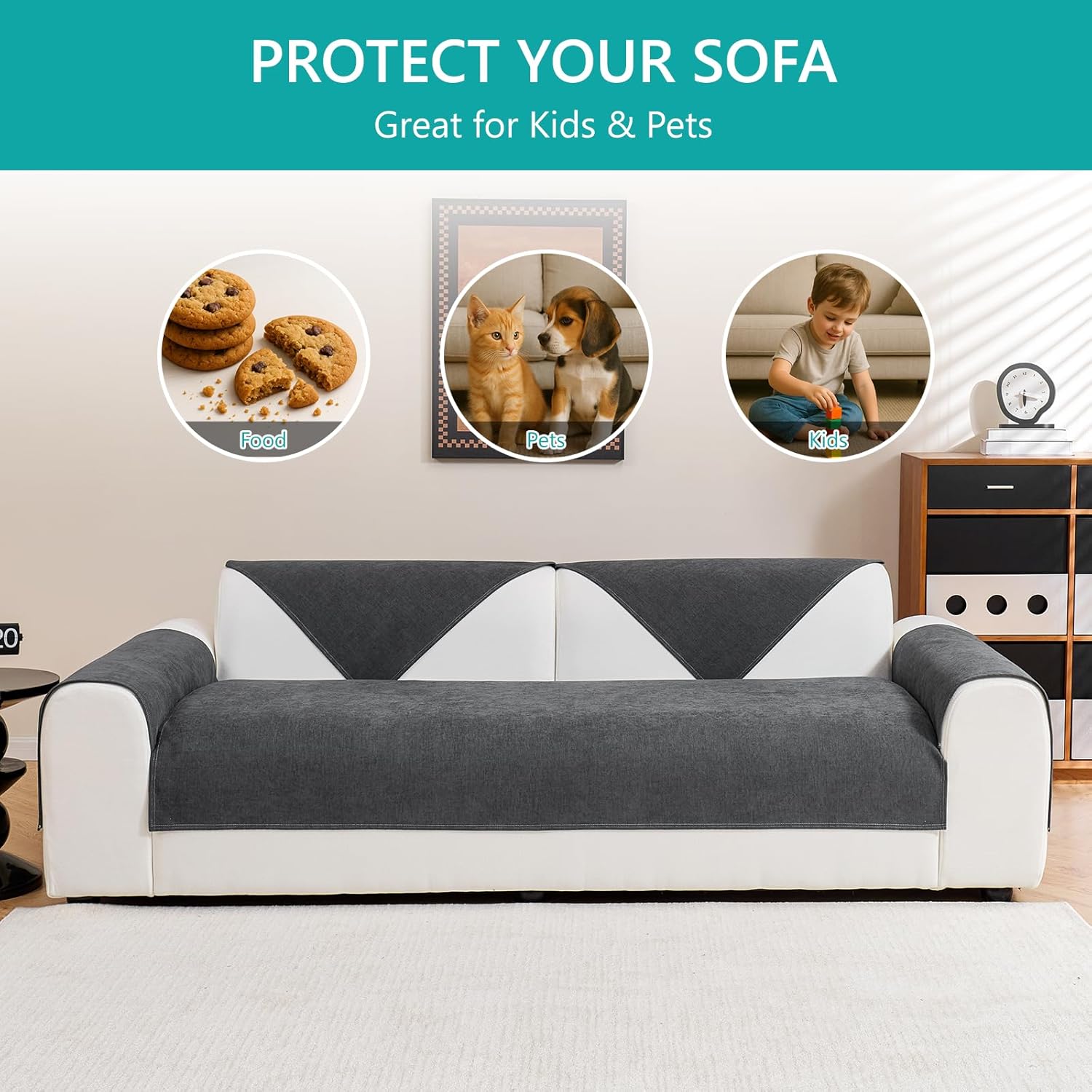 Deep Dream Waterproof Sofa Cover Chenille Sofa Cover, Scratch-Resistant Dog Cat Sofa Protector, Non-Slip Sofa Cover Couch Cover 2 3 4 Seater for U Shape L Shape Sectional Sofa (Dark Grey, 90 x 160 cm) – Bild 3