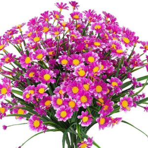 Artificial Flowers, Pack of 4 Artificial Flowers, Green, UV-Resistant Plants, Shrubs, Fake Flowers, Indoor, Outdoor, for Home, Garden, Bridal, Wedding, Party Decor (Fuchsia)