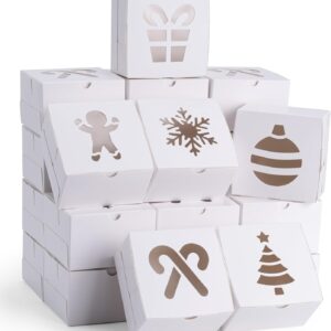 JOYIN 36 Pieces Christmas Cookie Boxes, White Treat Boxes with Window, 4 x 4 x 2.5 inches, Bakery Gift Wrapping for Christmas, Holiday, Party, Favor, Pastry, Cupcakes, Cookies
