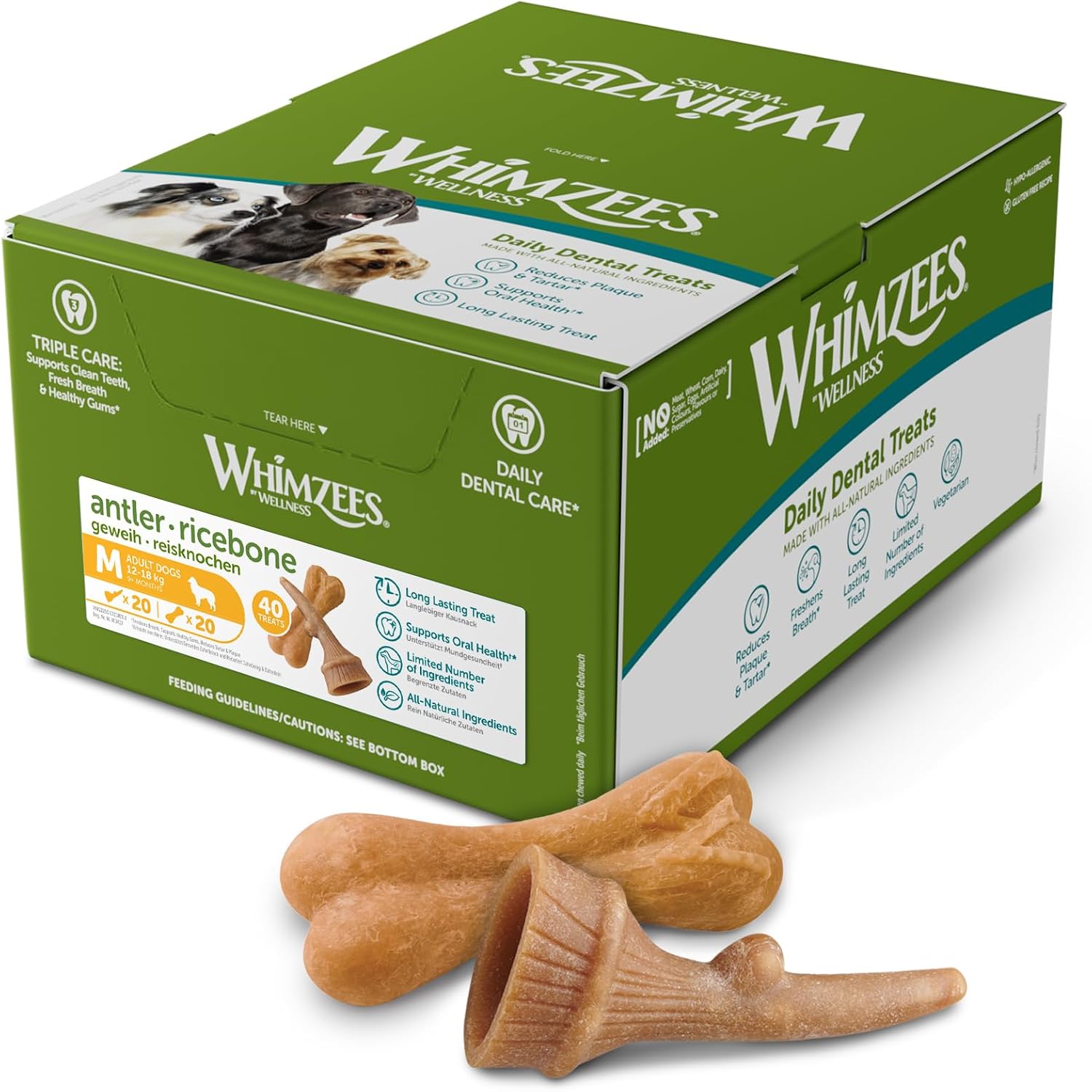 WHIMZEES Mixed Variety Box Chew Bones Medium 40 Pack - Dental Care